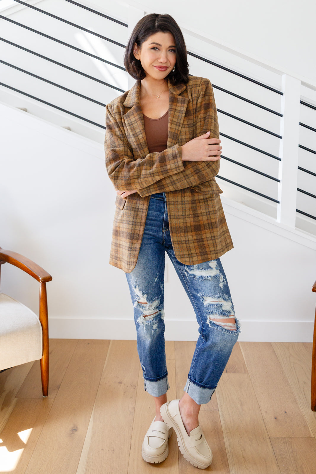 World Class Plaid Blazer - Charming Charlie