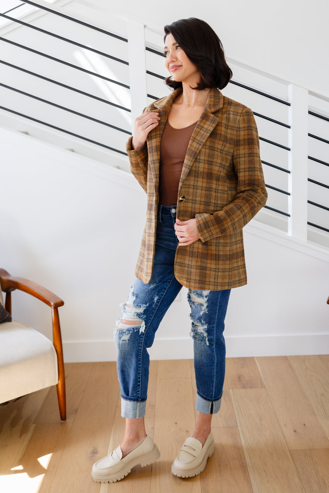 World Class Plaid Blazer - Charming Charlie