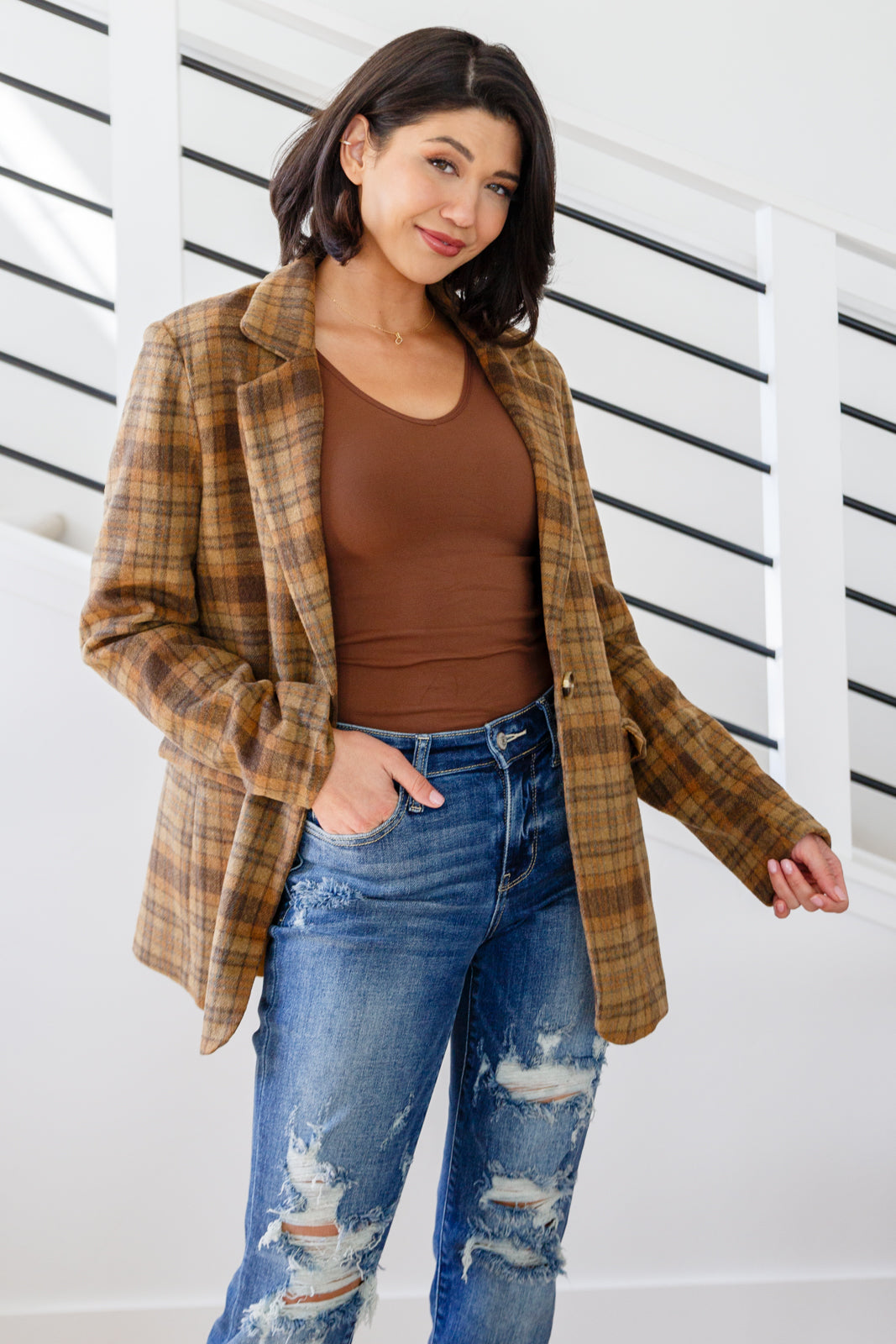 World Class Plaid Blazer - Charming Charlie