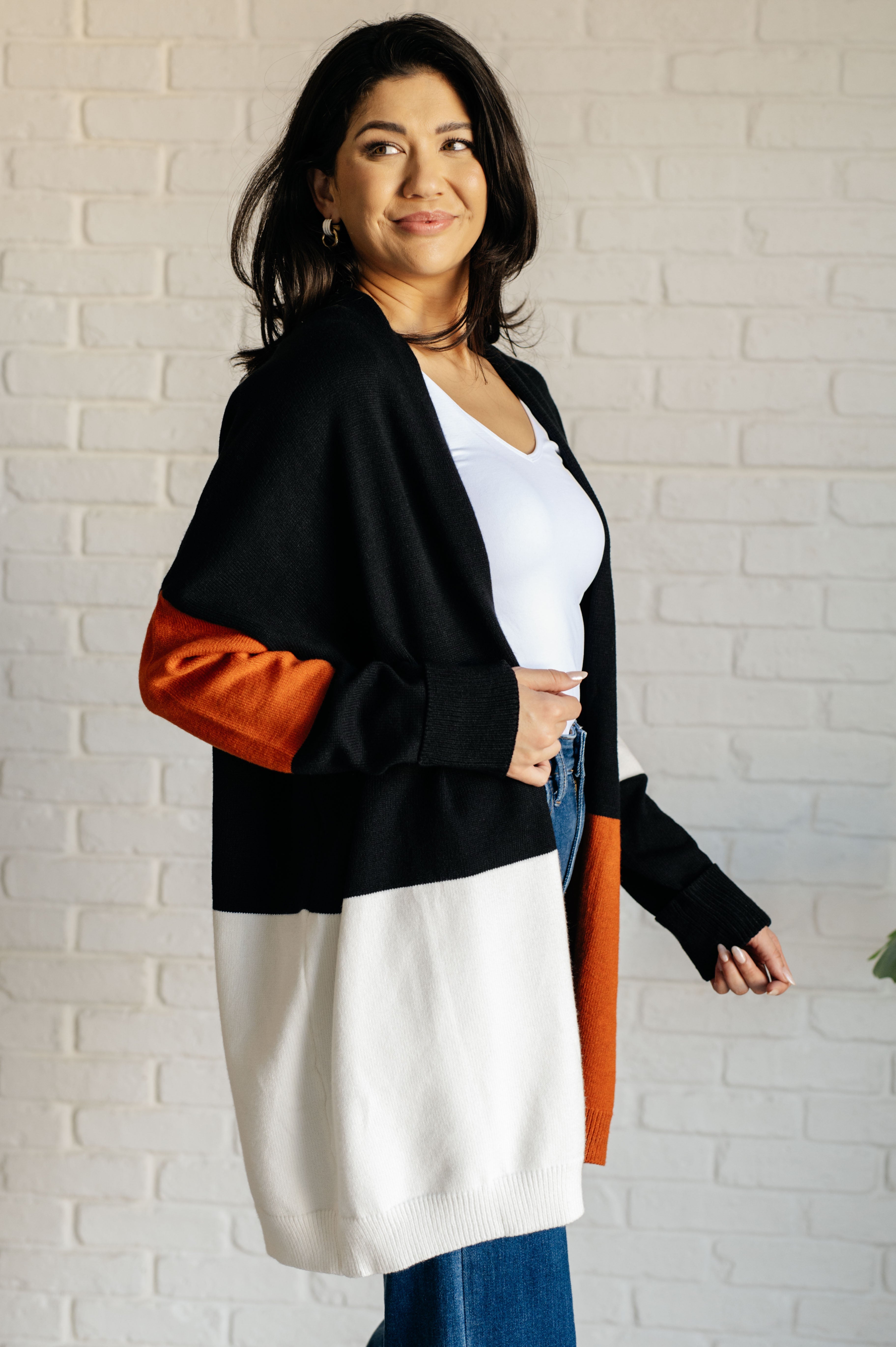 Writer's Block Color Block Open Front Cardigan - Charming Charlie