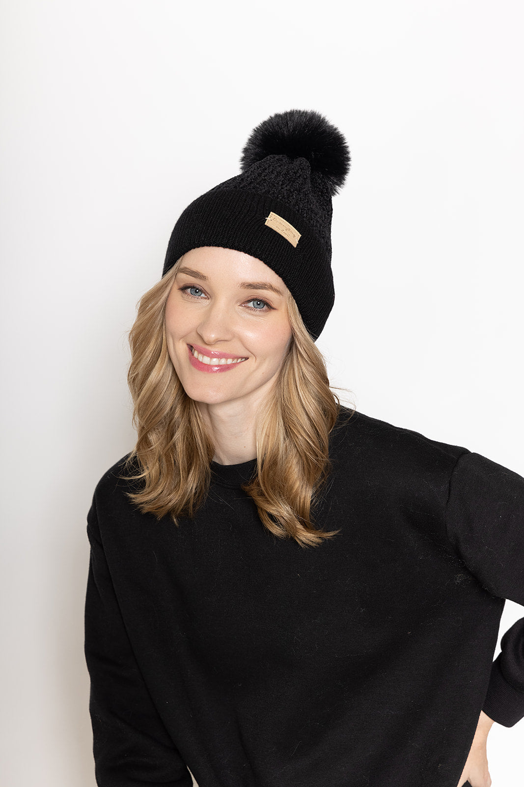 Chenille Beanie With Faux Fur Pom