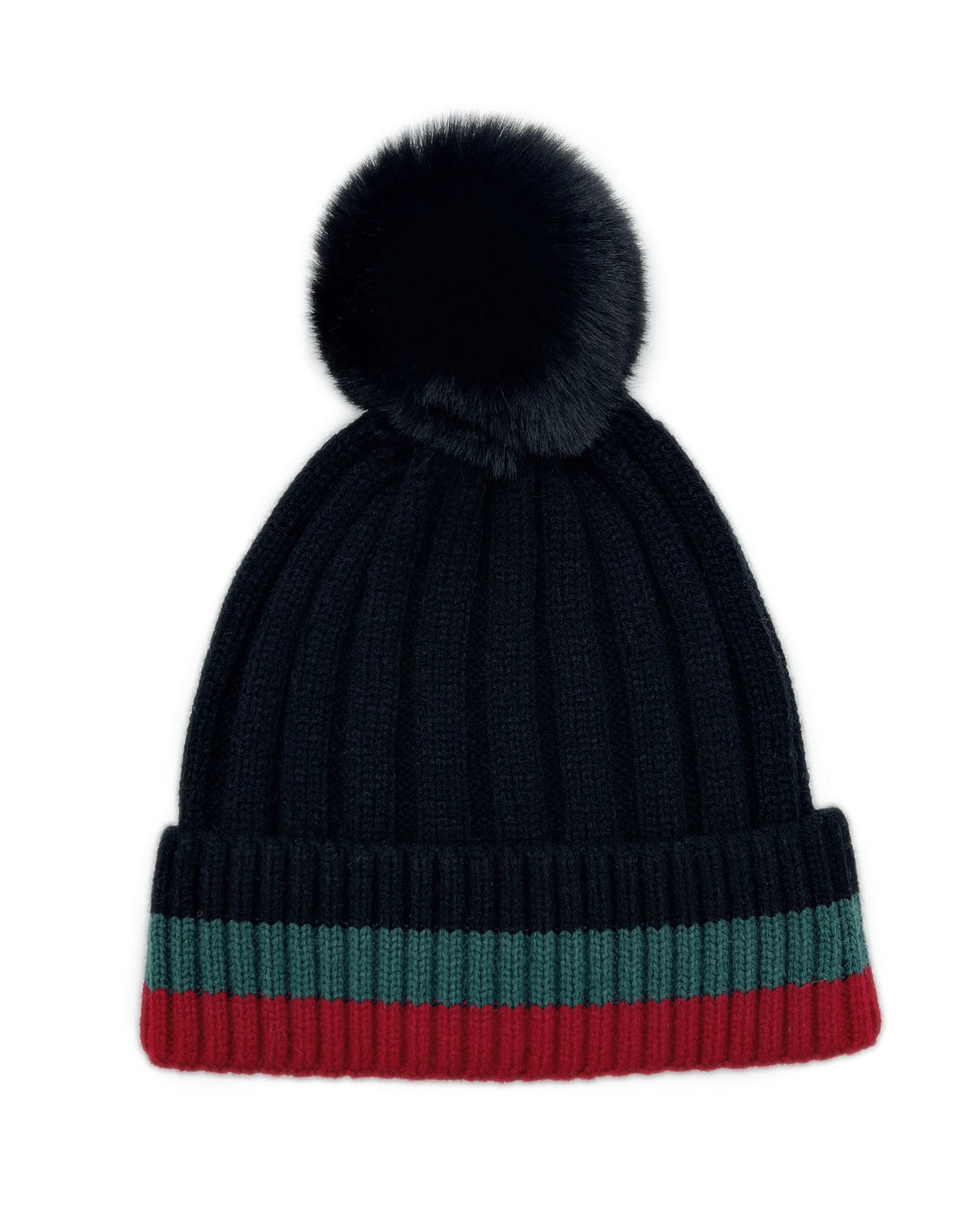 Stripe Rib Beanie With Faux Fur Pom – Charming Charlie