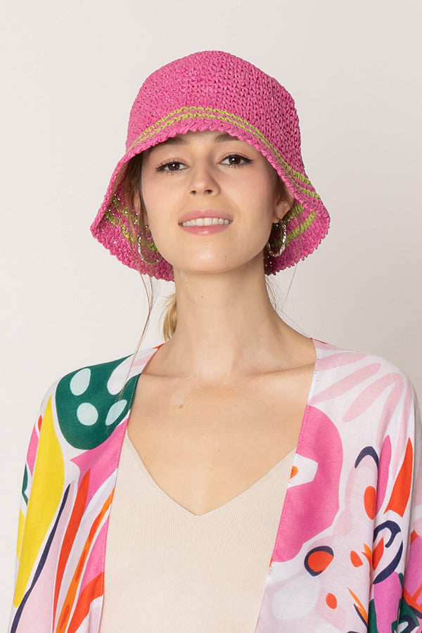 Stripe Straw Bucket Hat - Charming Charlie