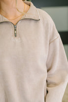 You Should Know Half Zip Pullover in Ash Mocha - Charming Charlie