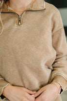 You Should Know Half Zip Pullover in Deep Camel - Charming Charlie