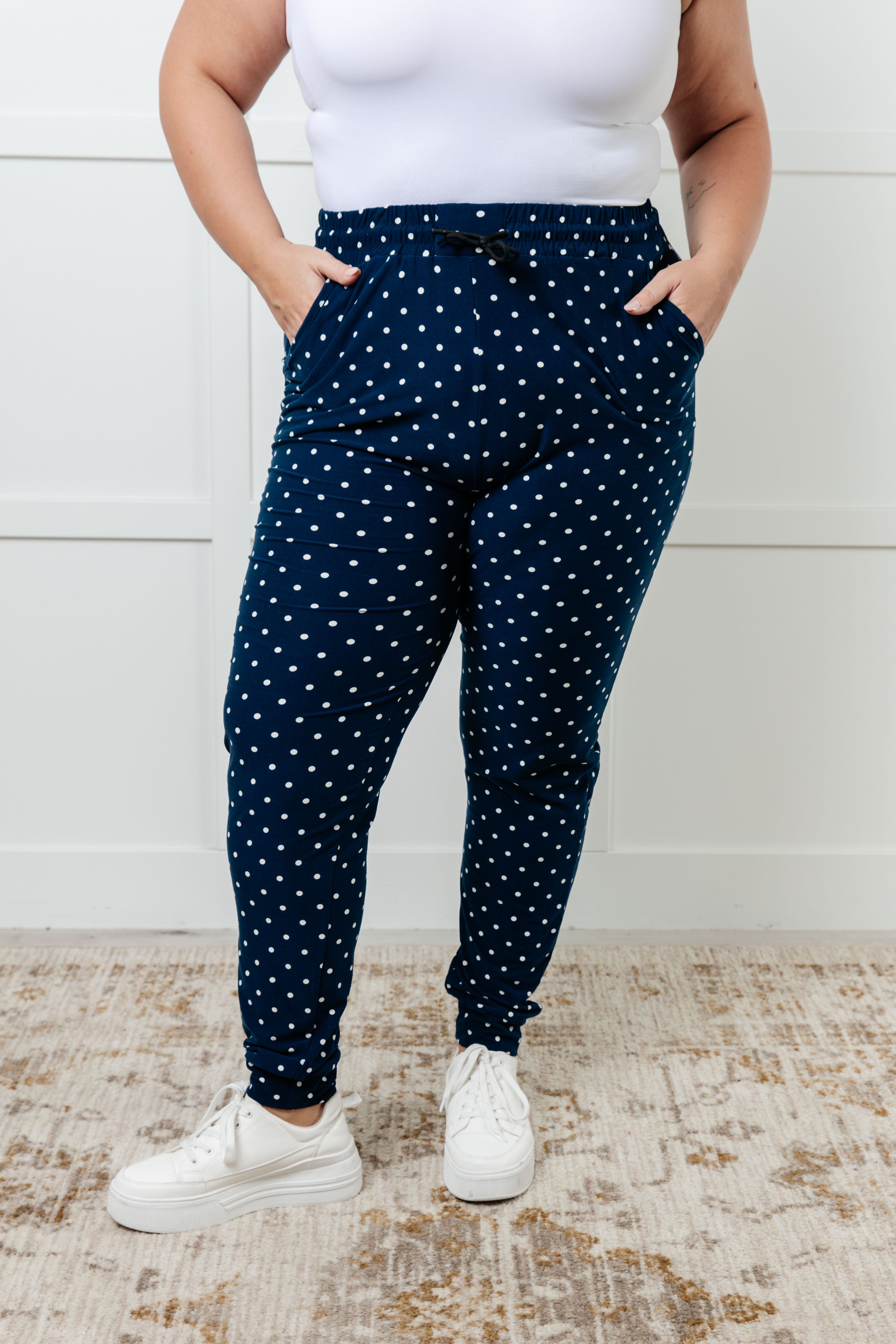 Your New Favorite Joggers in White Polka Dot - Charming Charlie