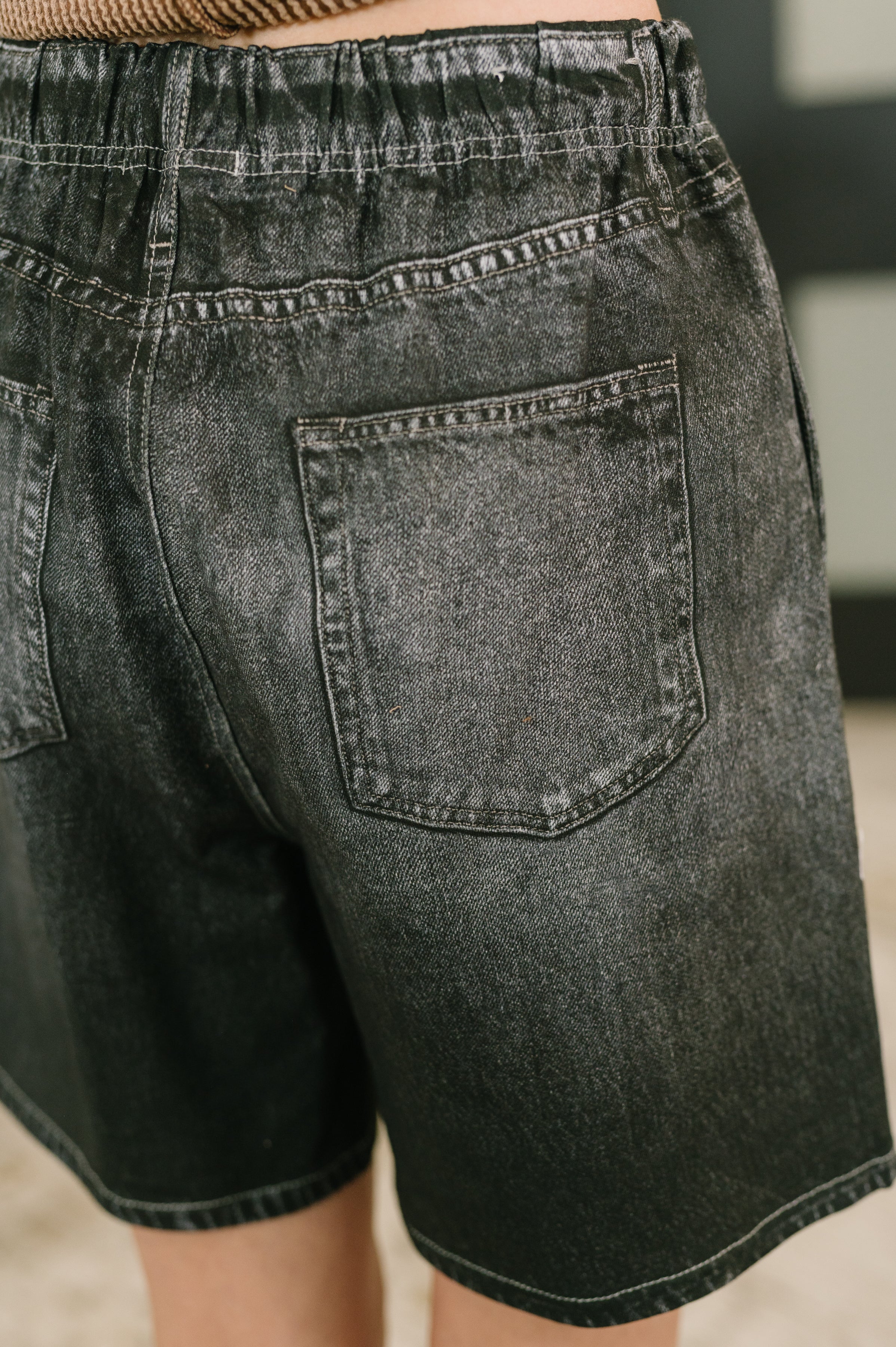 Zenim Printed High Waisted Shorts in Charcoal - Charming Charlie