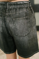 Zenim Printed High Waisted Shorts in Charcoal - Charming Charlie