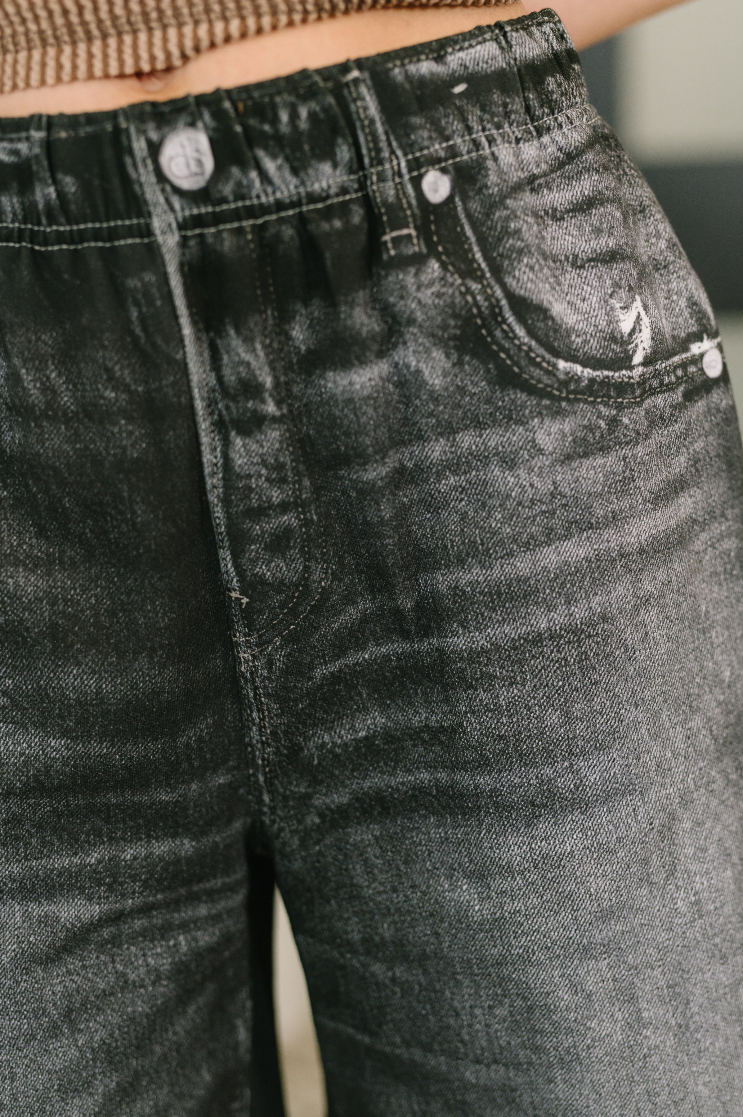 Zenim Printed High Waisted Shorts in Charcoal - Charming Charlie