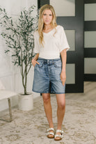 Zenim Printed High Waisted Shorts in Classic Denim - Charming Charlie