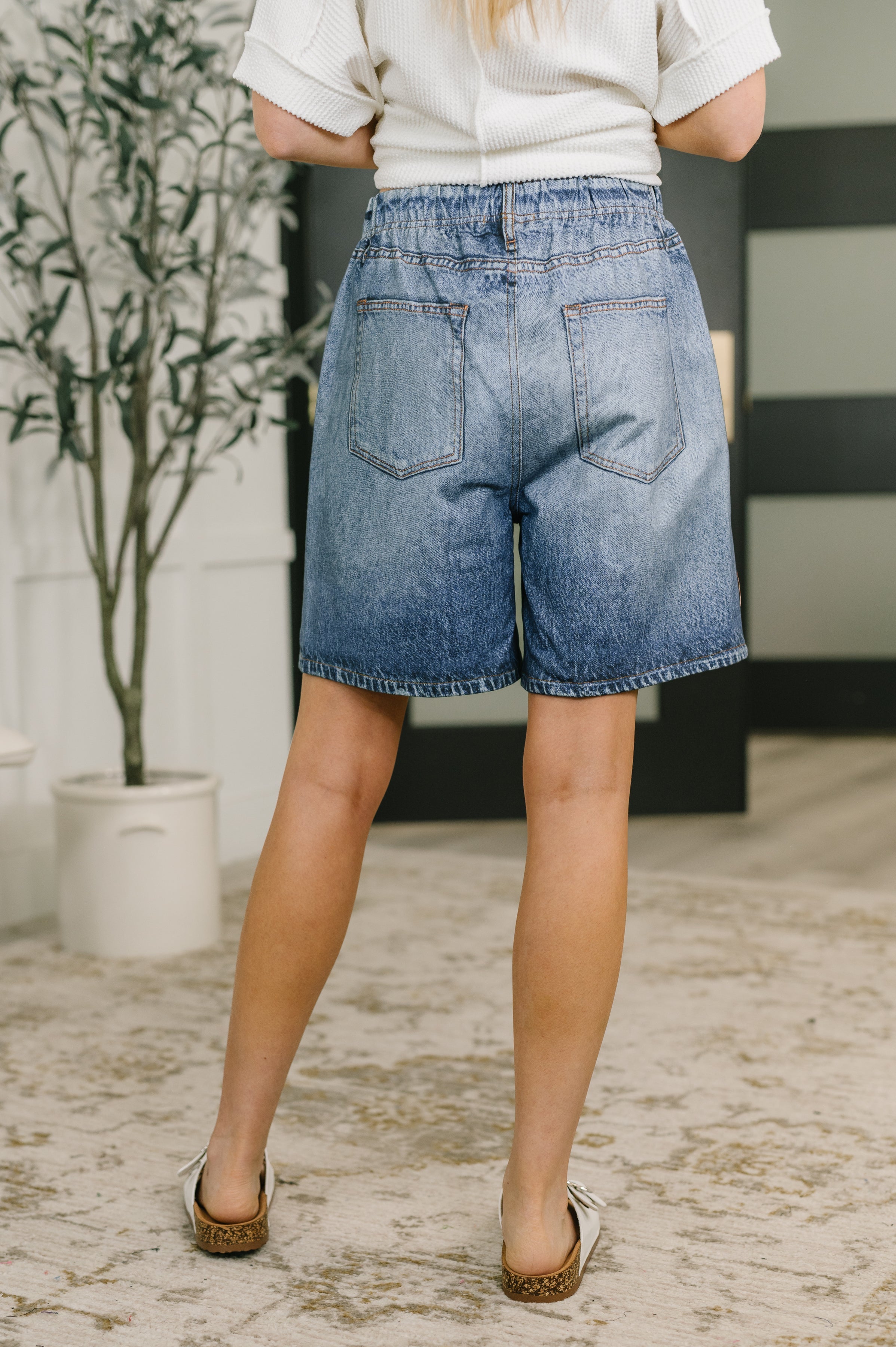 Zenim Printed High Waisted Shorts in Classic Denim - Charming Charlie