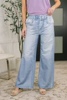 Zenim Printed Wide Leg Bottoms in Light Wash - Charming Charlie