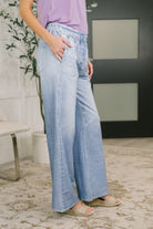 Zenim Printed Wide Leg Bottoms in Light Wash - Charming Charlie