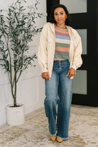 To Be Determined Drop Shoulder Top in Rust, Olive and Blue - Charming Charlie