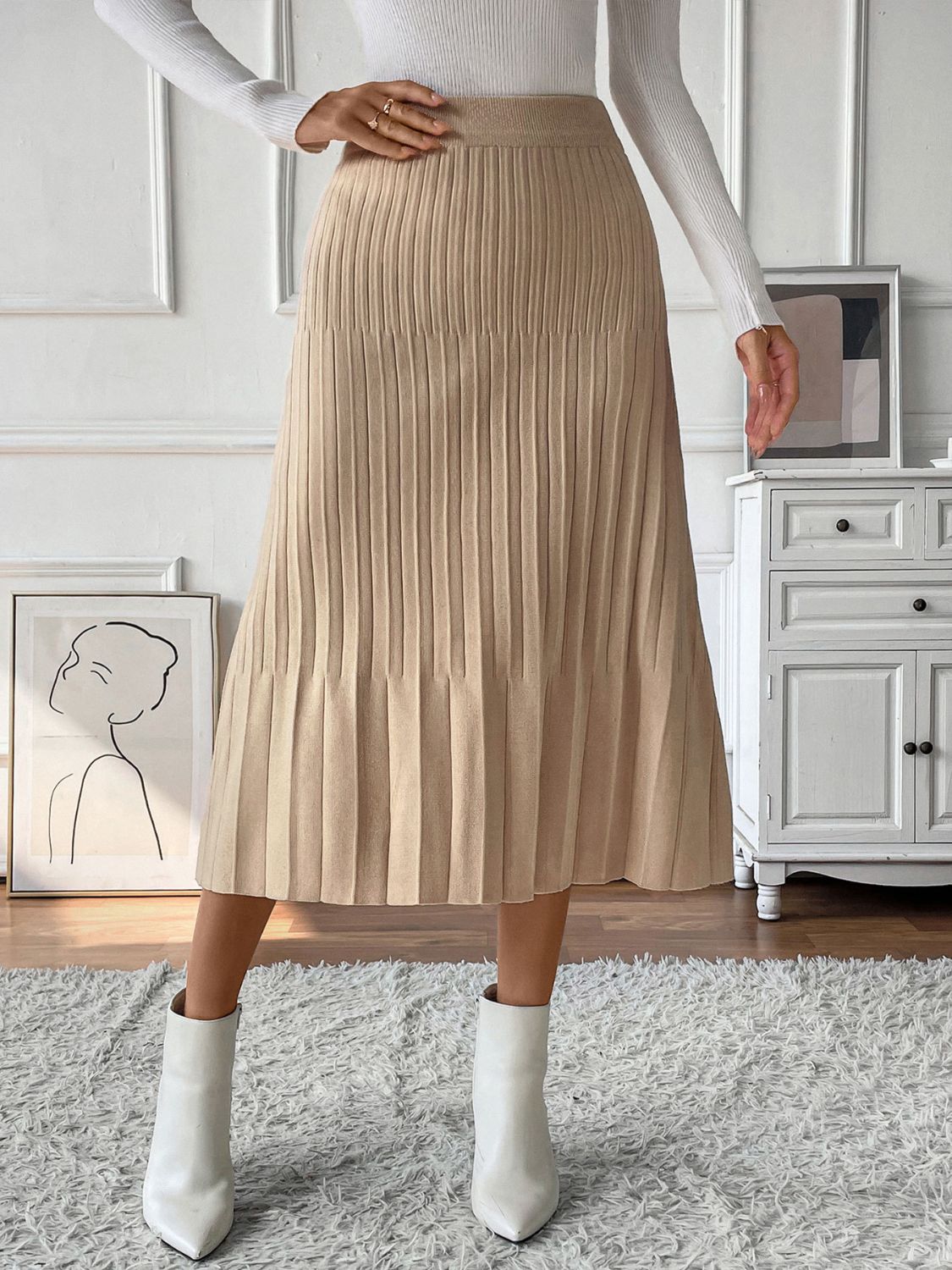 Perfee Pleated Midi Sweater Skirt – Charming Charlie