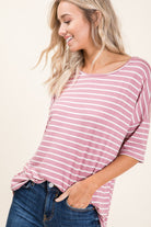 BOMBOM Striped Round Neck Half Sleeve T-Shirt - Charming Charlie