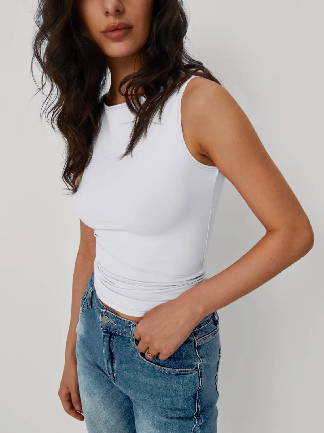 Twisted Hem Cutout Round Neck Tank