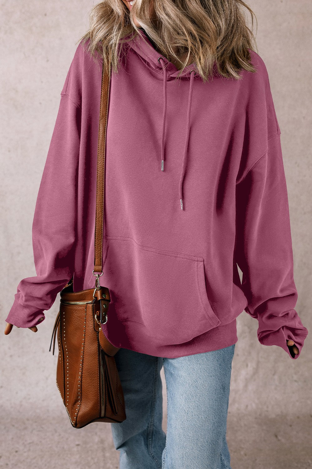 Drawstring Pocketed Long Sleeve Hoodie - Charming Charlie