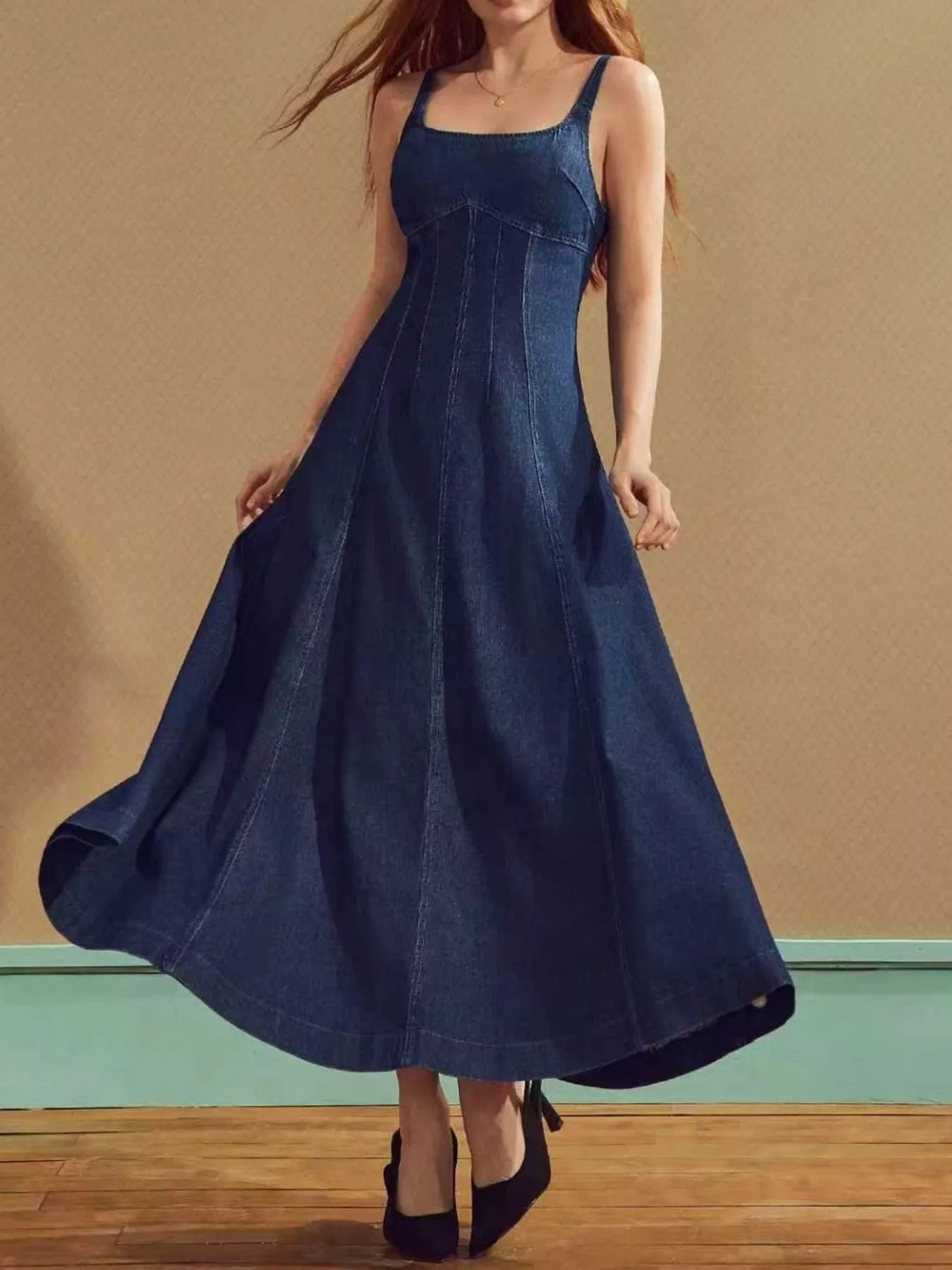 Square Neck A-Line Denim Dress – Charming Charlie Square Neck A-Line Denim Dress – Charming Charlie