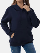 Drawstring Long Sleeve Hoodie with Kangaroo Pocket - Charming Charlie