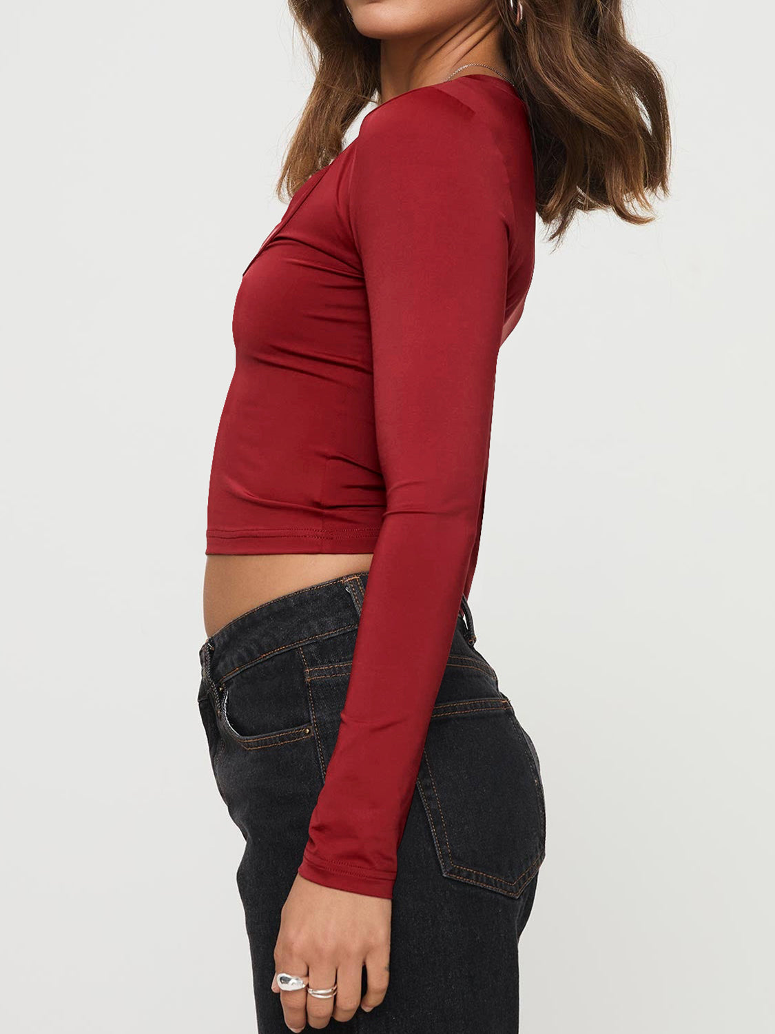 Scoop Neck Long Sleeve Cropped T-Shirt - Charming Charlie