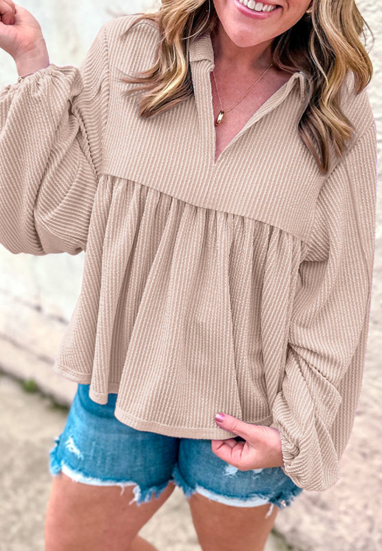 Corded Johnny Collar Long Sleeve Babydoll Blouse – Charming Charlie Corded Johnny Collar Long Sleeve Babydoll Blouse – Charming Charlie