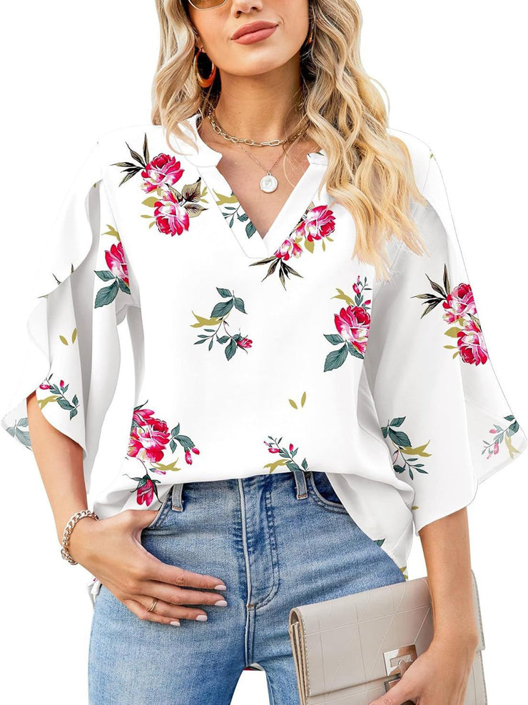 Printed Notched Half Sleeve Blouse main image 0