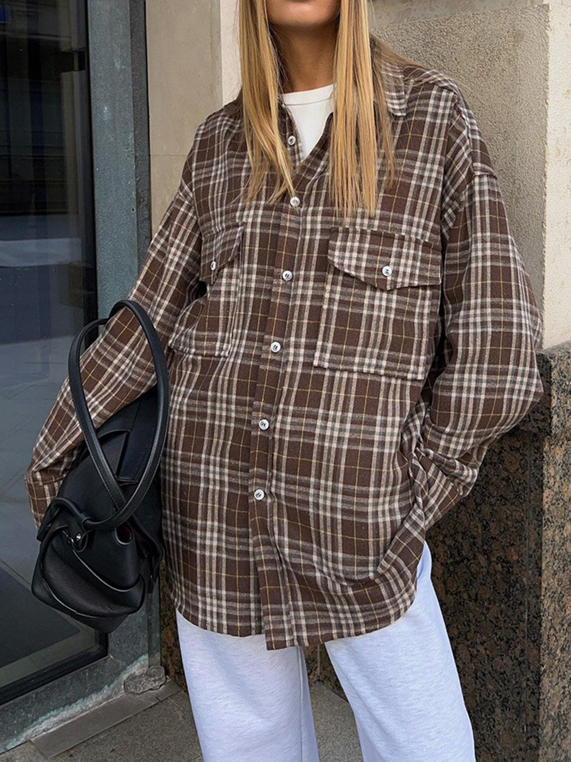 Pocketed Plaid Button Up Shacket - Charming Charlie