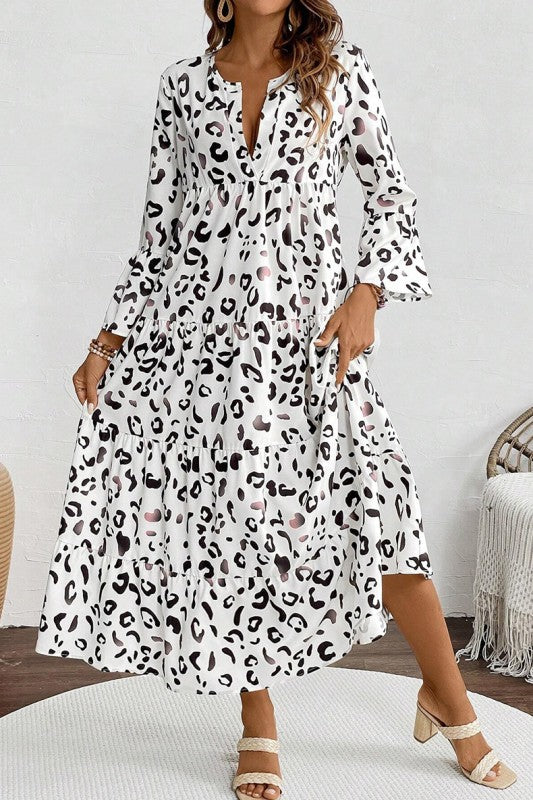 loose leopard print dress All in Favor Women's Leopard Print V Collar Loose Dress Sz XL