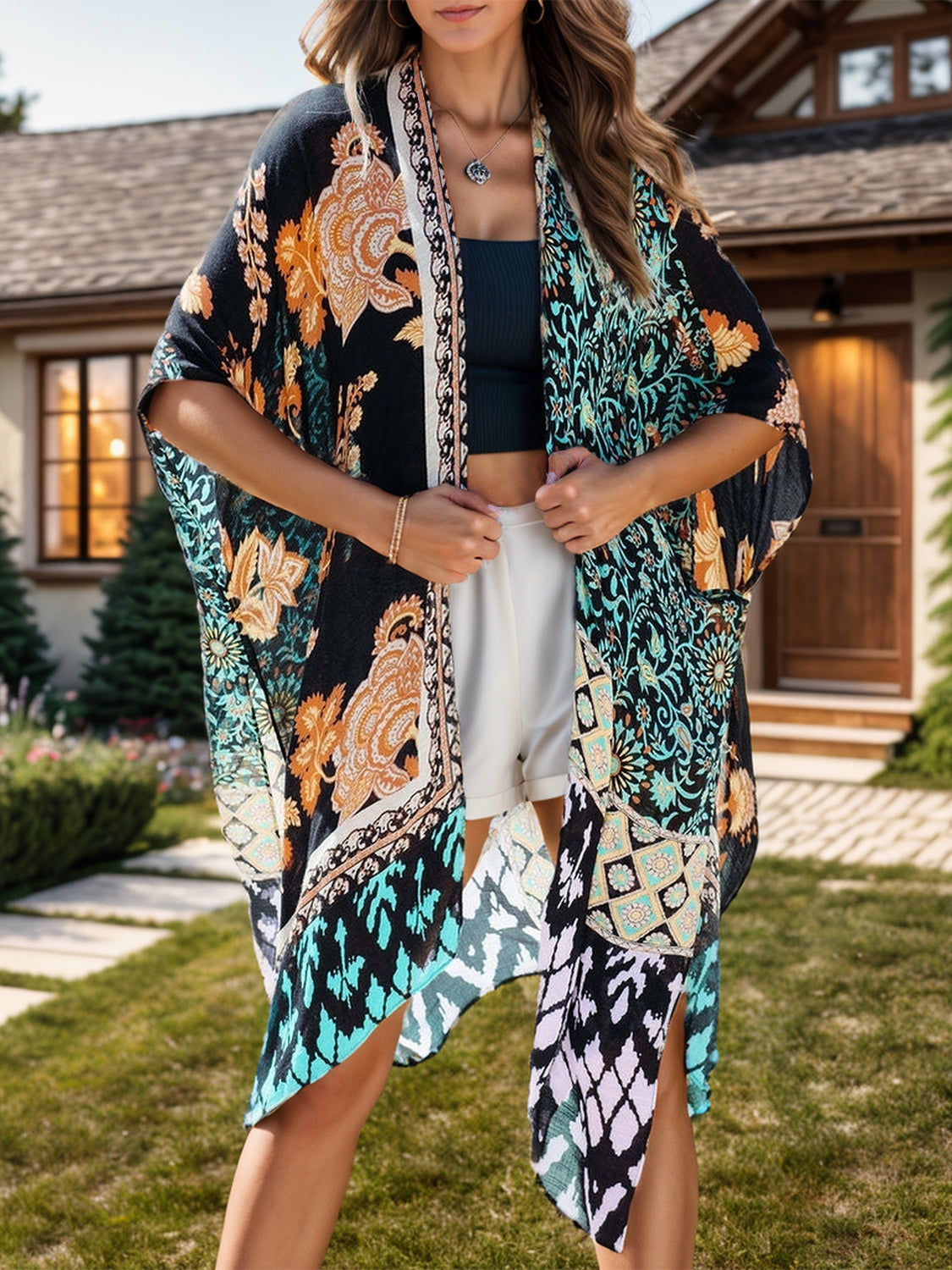 Printed Open Front Cover-Up - Charming Charlie