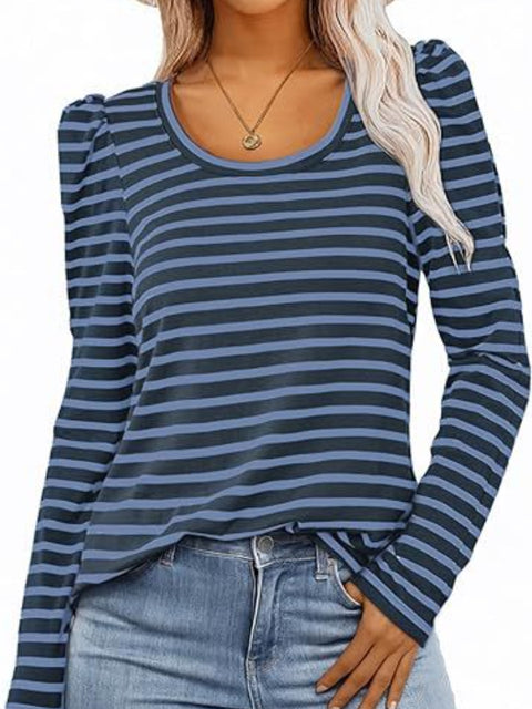 Striped Round Neck Long Sleeve T-Shirt main image 0