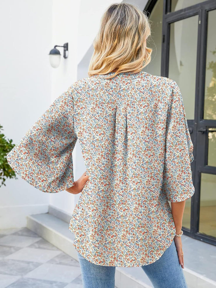Notched Half Sleeve Blouse