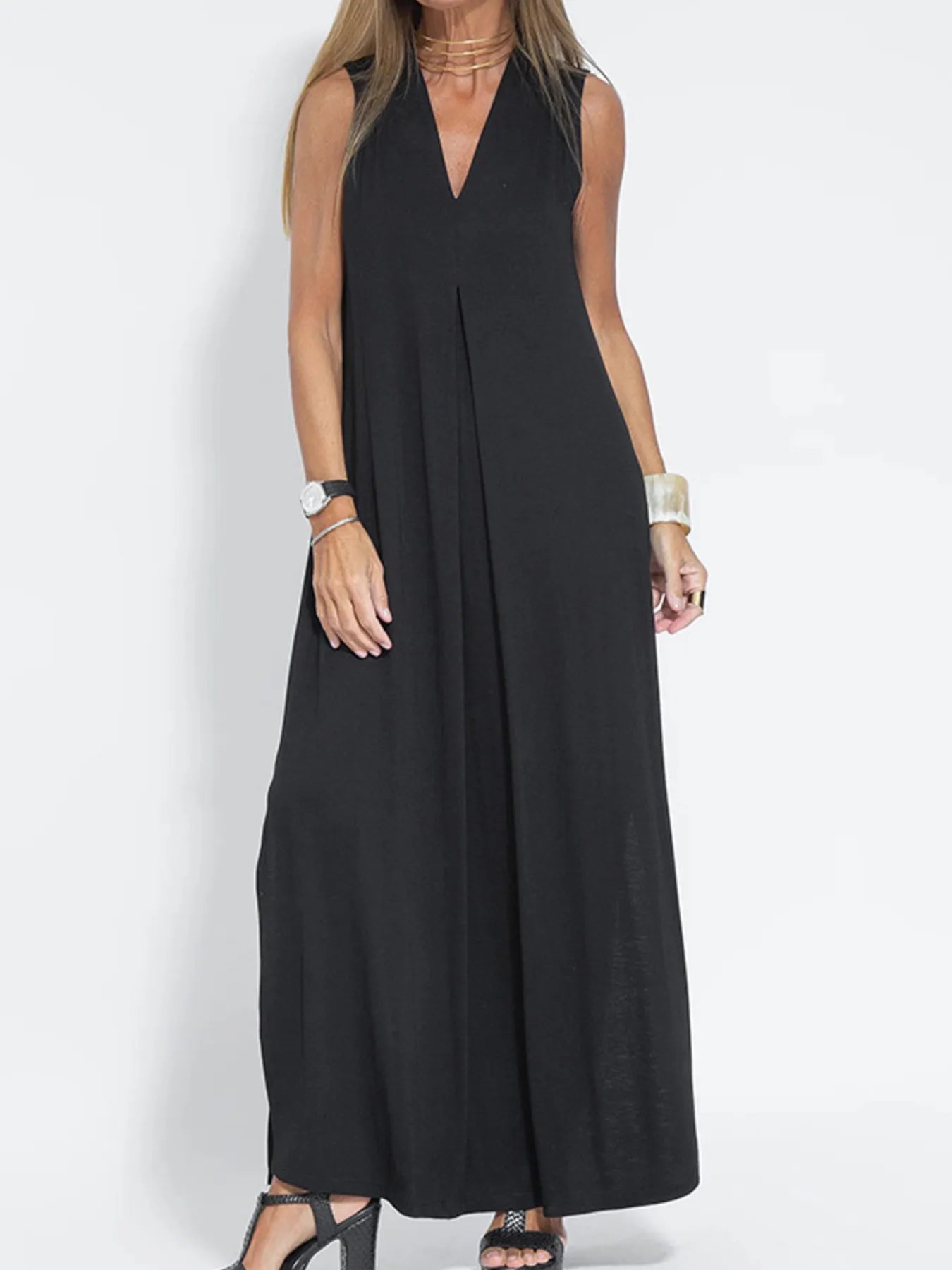 Charming V-neck Cap Sleeves Open Back Maxi Dresses with Slit Peach main image 0