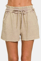 Zenana Washed Frayed Hem Drawstring Shorts - Charming Charlie