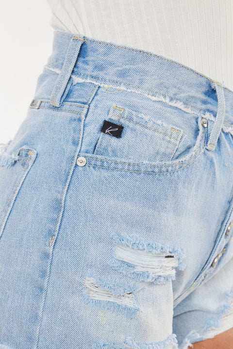 Kancan Button Fly High Rise Raw Hem Denim Shorts