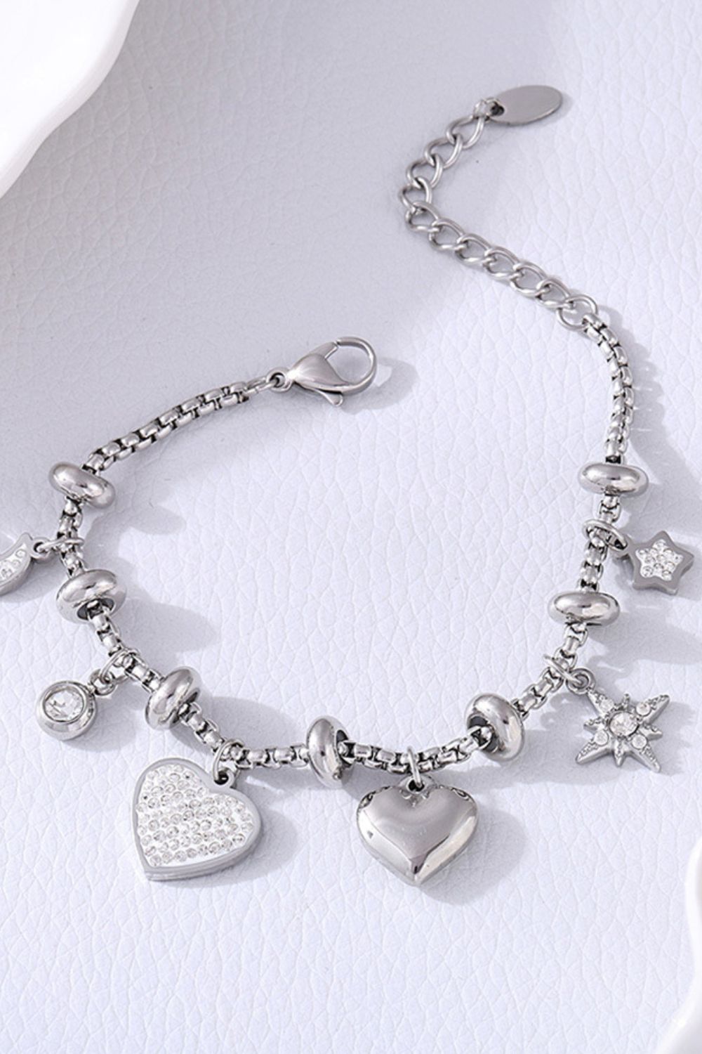 Titanium Steel Inland Zircon Heart Charm Bracelet – Charming Charlie