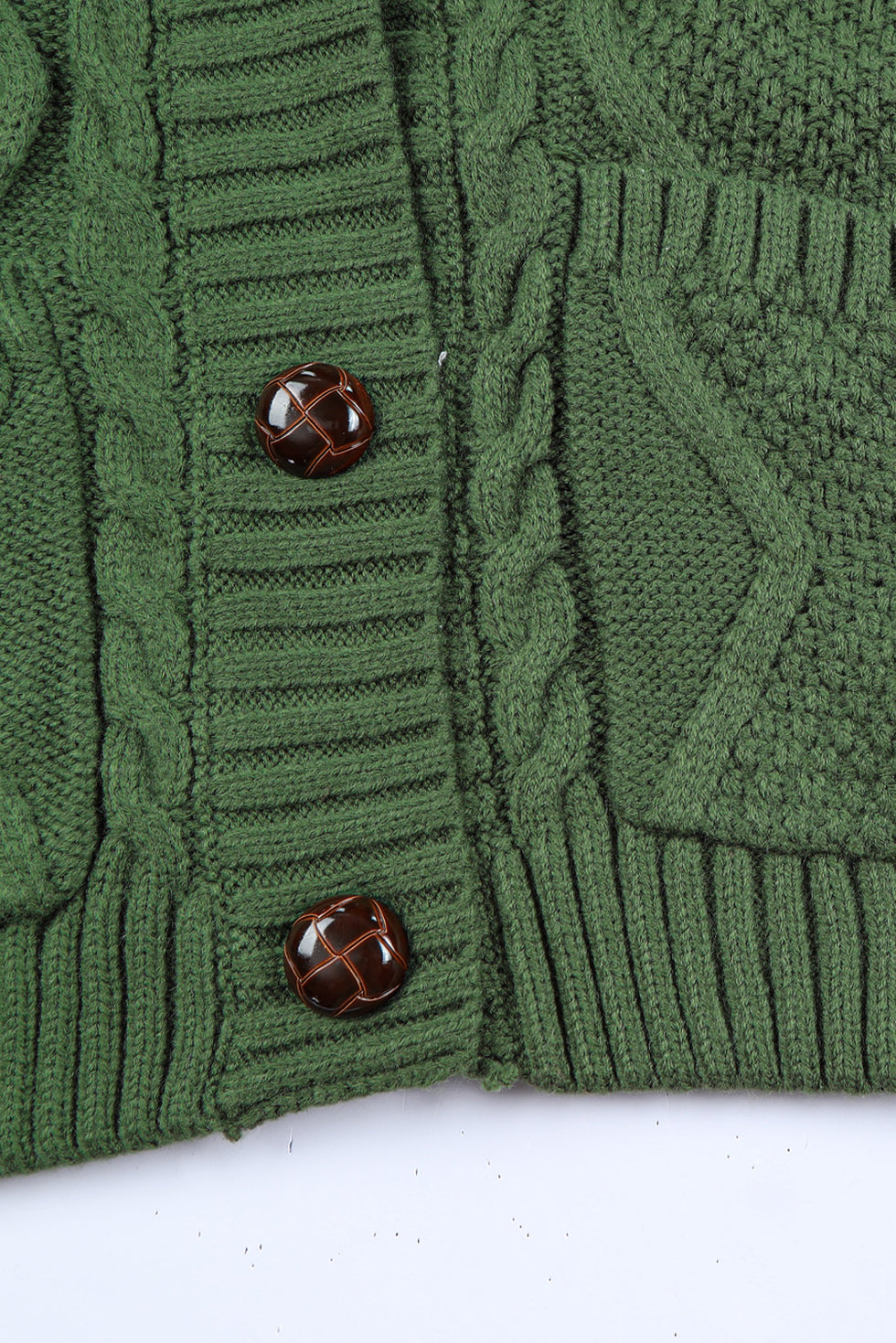 Umgee Chunky Cable Knit V-Neck Button-Up Cardigan