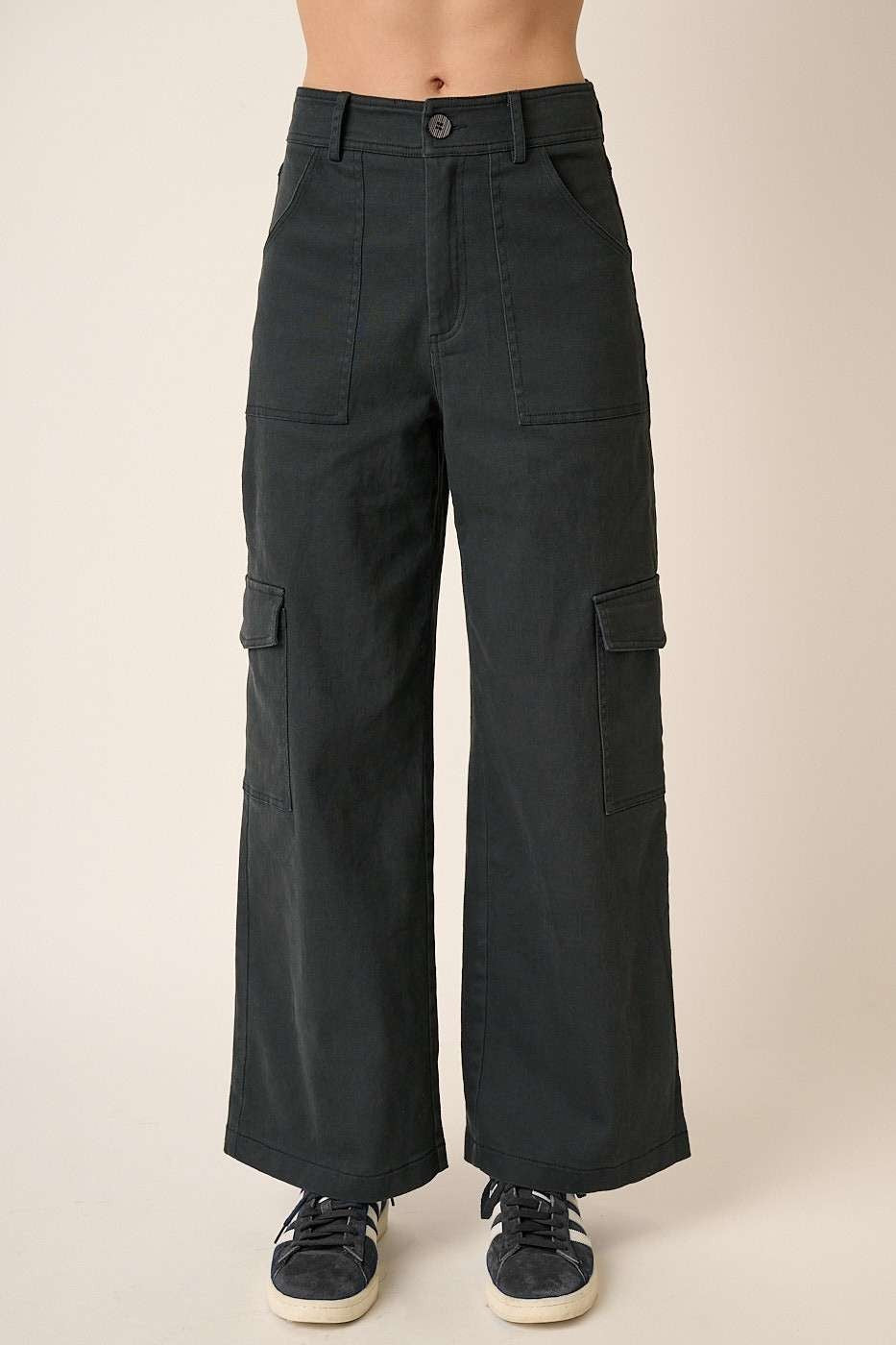Mittoshop Wide Leg High Waist Pants with Cargo Pockets - Charming Charlie