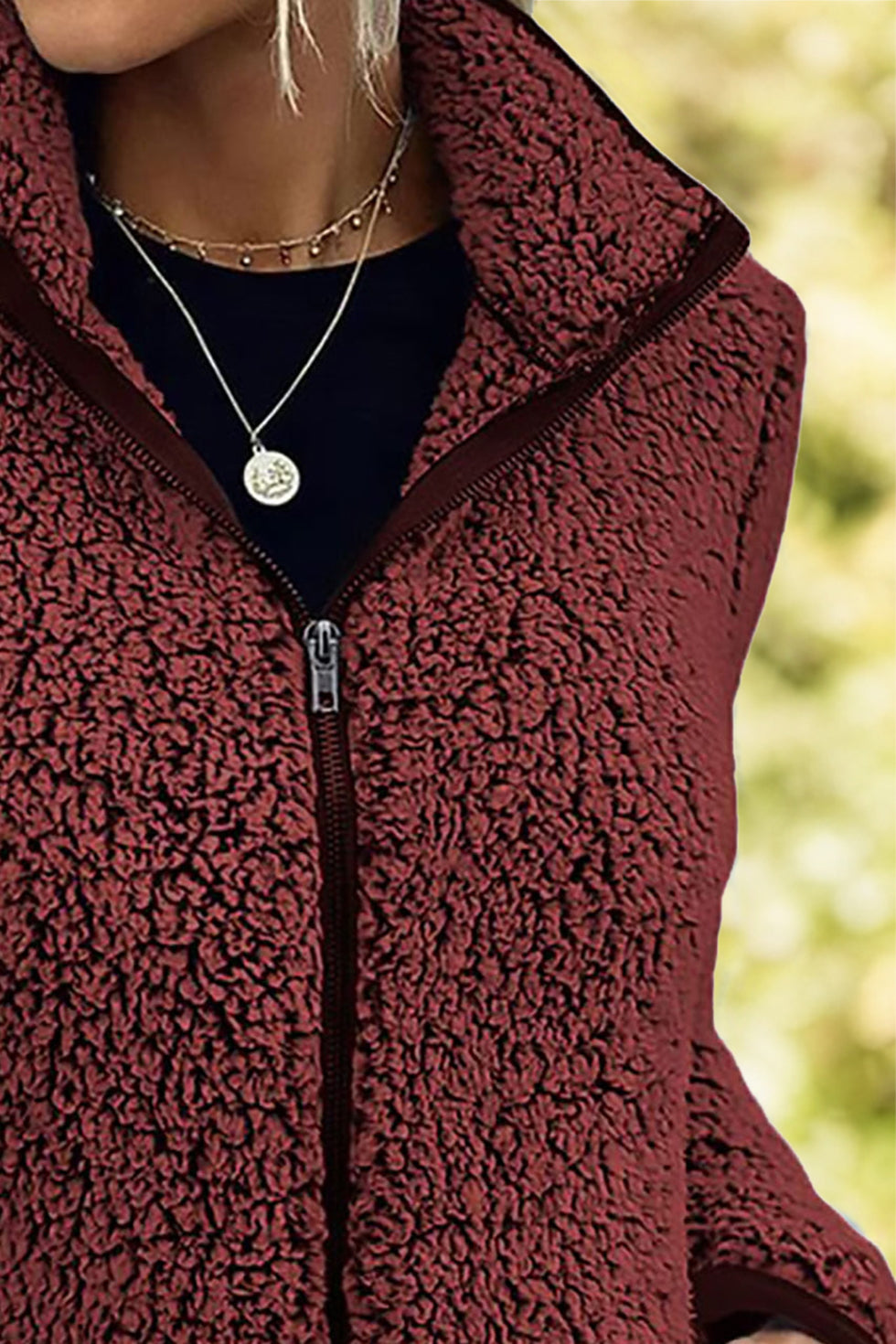 Zip Up Turtleneck Pocketed Vest Coat