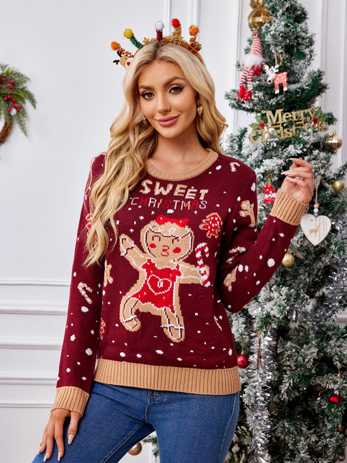 Gingerbread Round Neck Long Sleeve Sweater - Charming Charlie