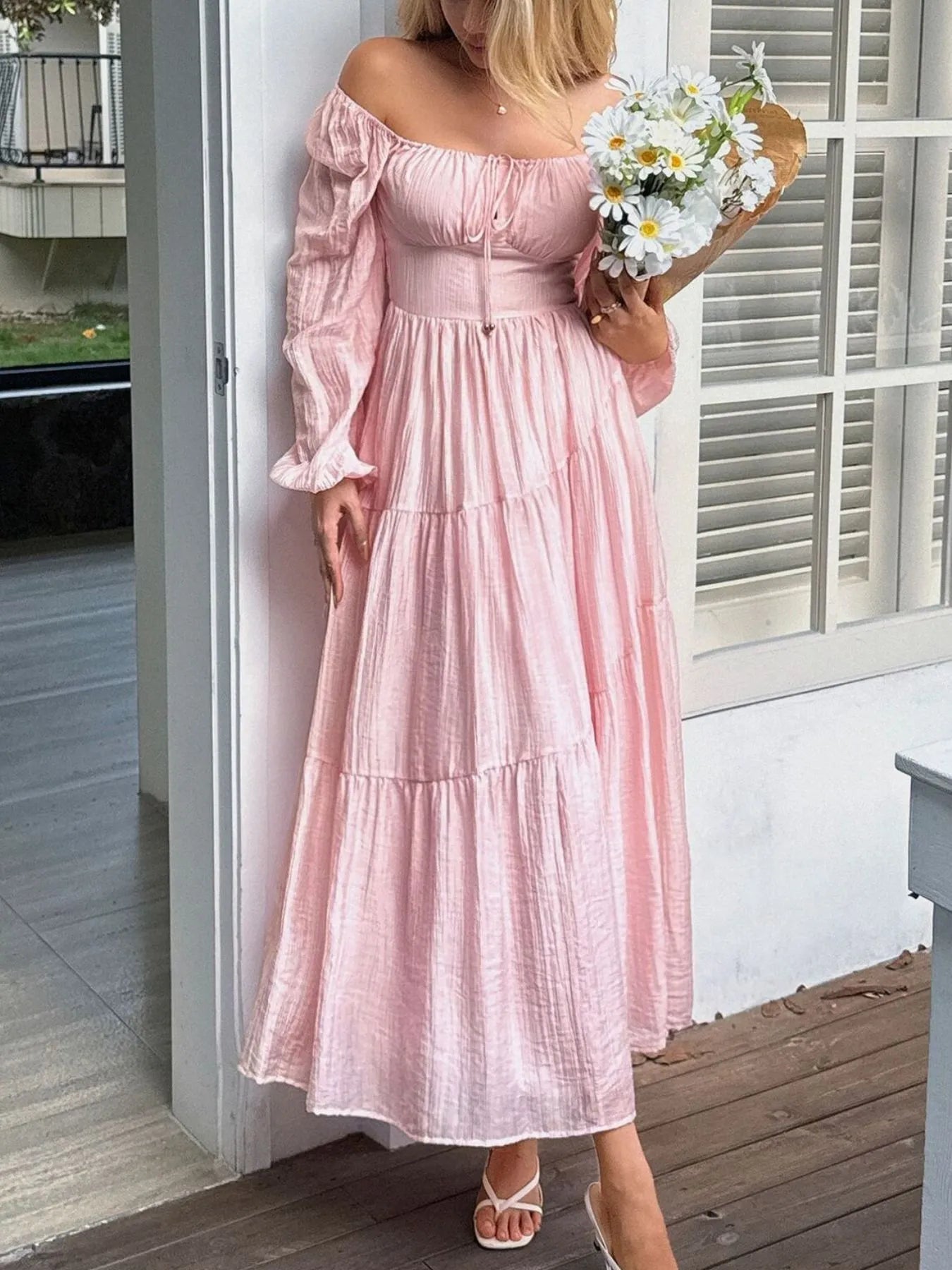 ワンピース PoFF llic balloon tiered dress Tiered Balloon Sleeve Midi Dress – Charming Charlie