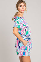 Cotton Bleu by Nu Label Abstracted Print Tie Front Shorts - Charming Charlie
