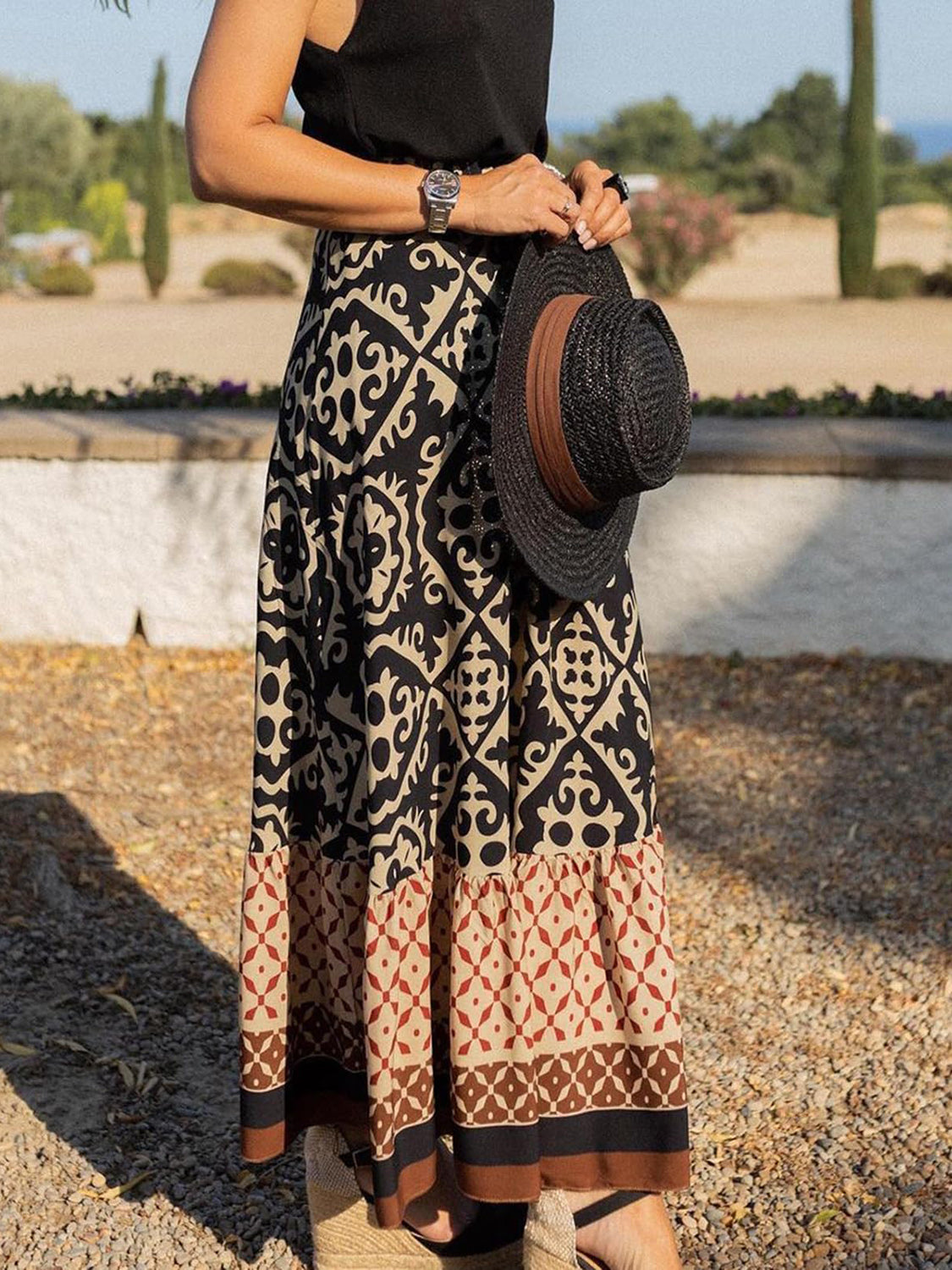 Geometric Elastic Waist Maxi Skirt - Charming Charlie