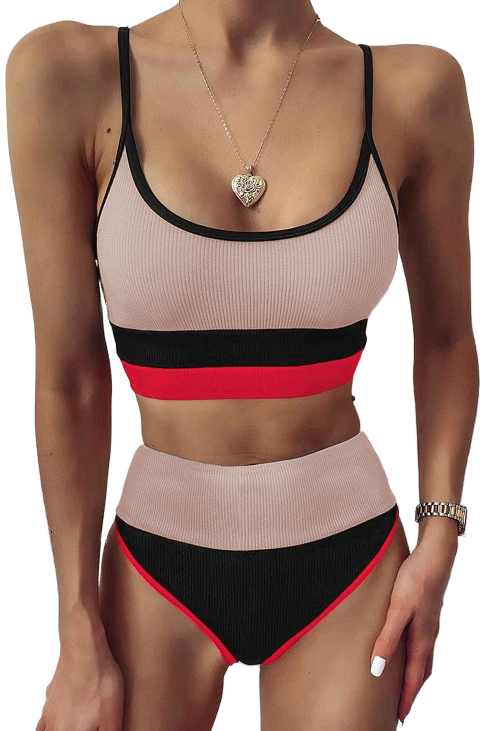 Color Block Spaghetti Strap Two-Piece Swim Set - Charming Charlie