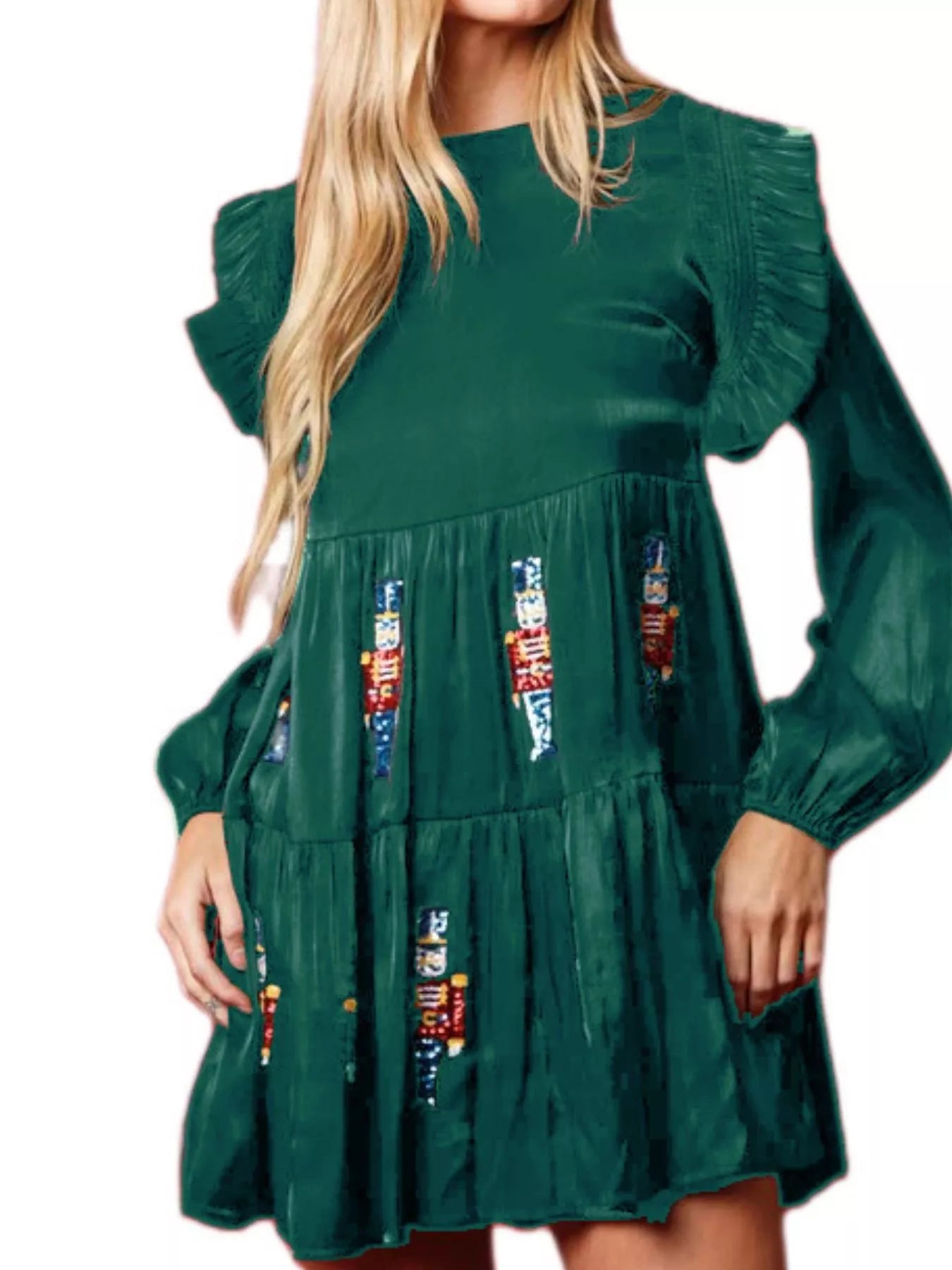 Christmas Ruffled Nutcracker Long Sleeve Dress – Charming Charlie