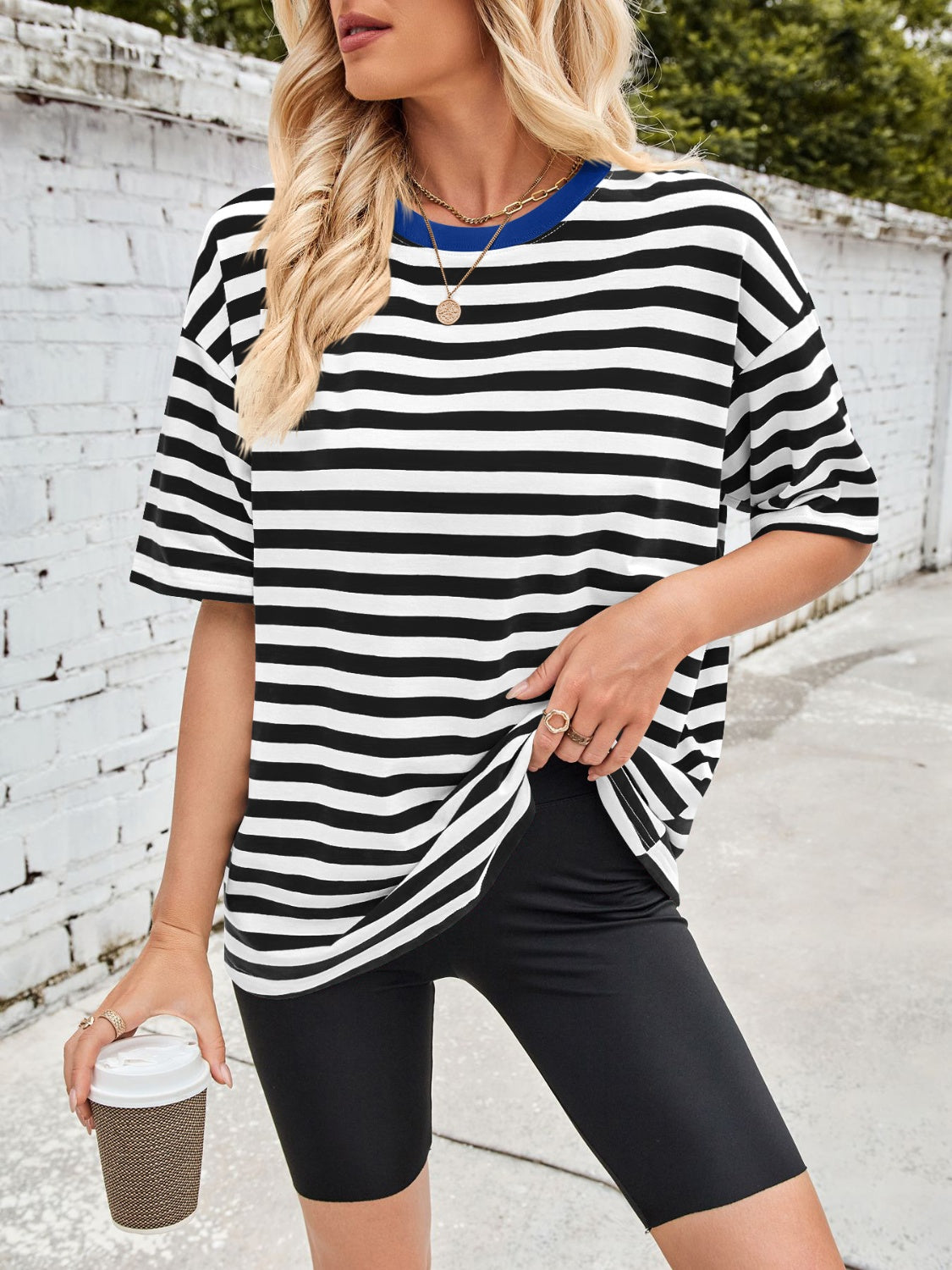 Lovelet Striped Round Neck Half Sleeve T-Shirt - Charming Charlie
