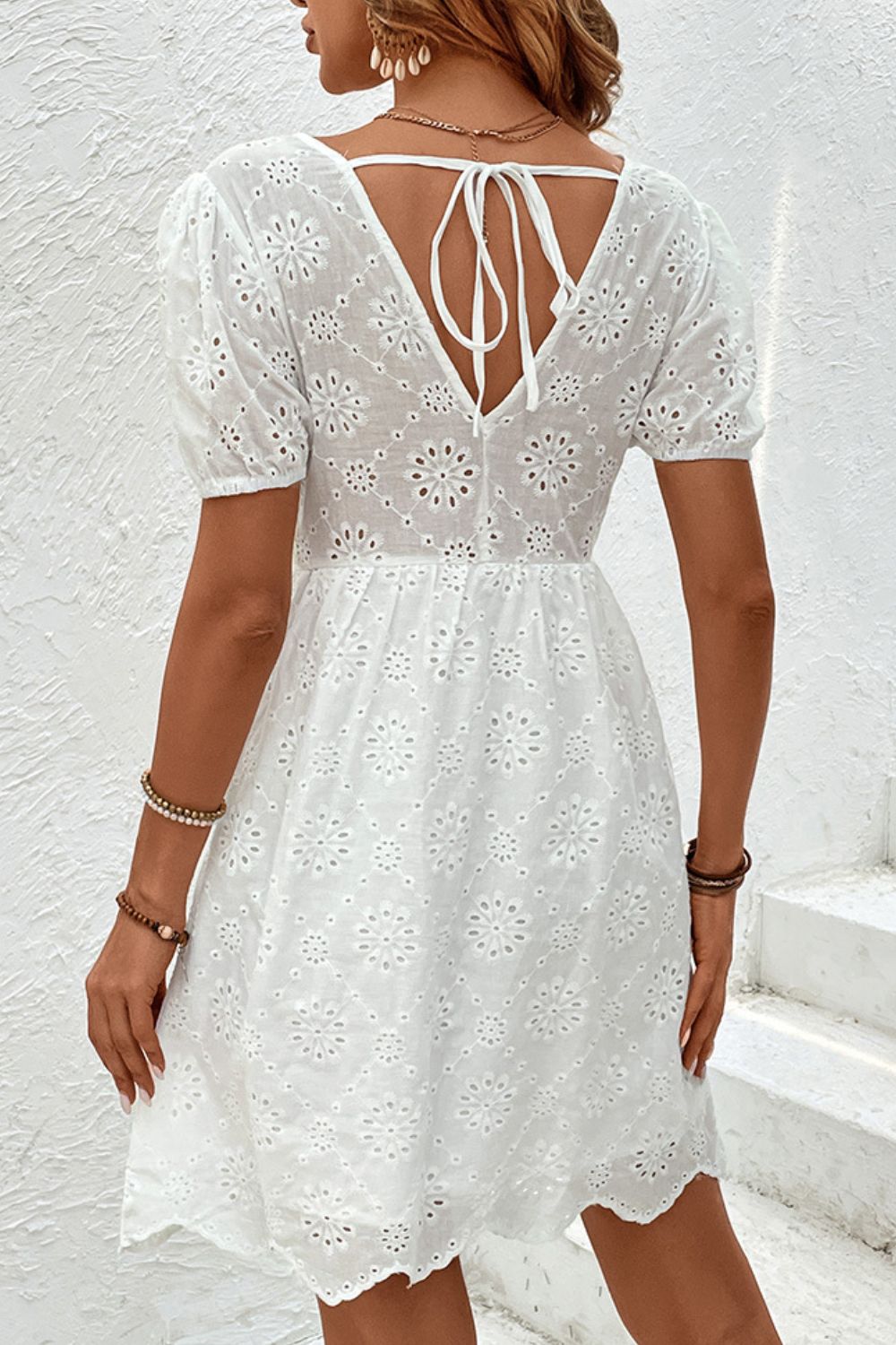 Tied V-Neck Short Sleeve Mini Dress - Charming Charlie