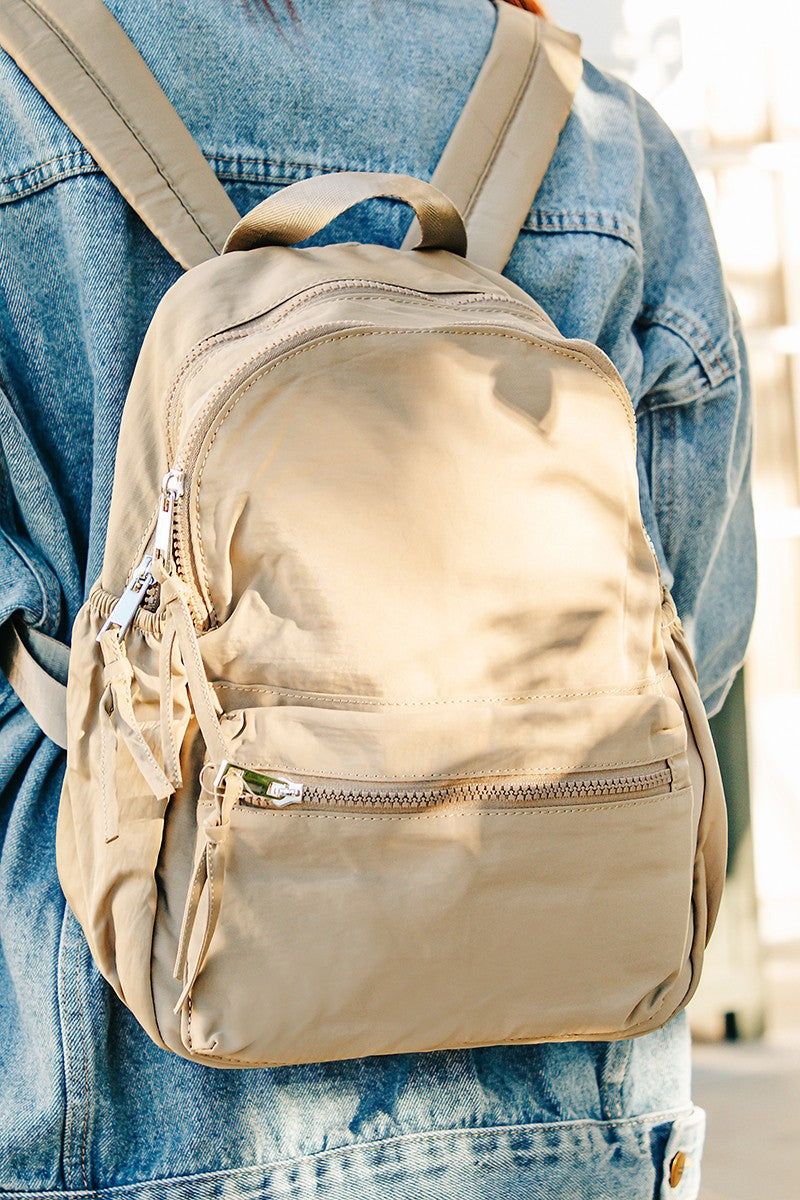 Fame Adjustable Strap Nylon Backpack Bag with Side Pockets – Charming ...