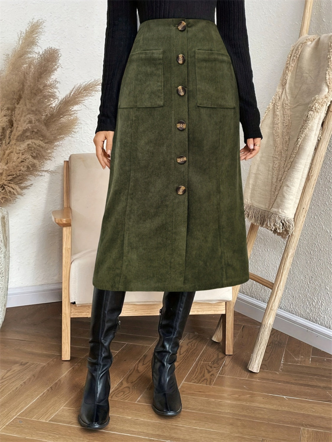Pocketed Back Elastic Waist Skirt - Charming Charlie