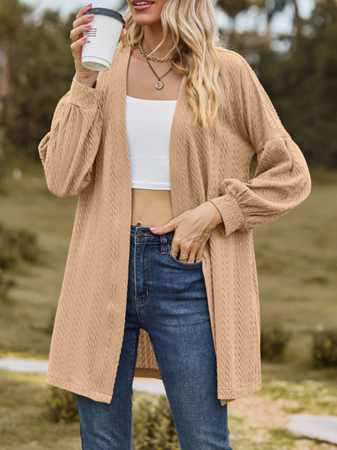 Textured Open Front Dropped Shoulder Cardigan – Charming Charlie